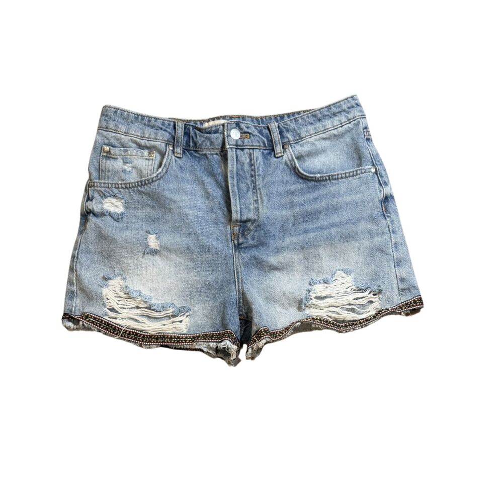 Anthropologie Pilcro Distressed Light/Med Wash High Waist Denim Shorts Sz 29